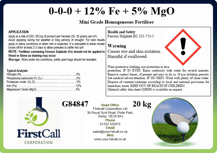 0-0-0 12% Fe 5% MgO Black & Green 1-2mm 20kg