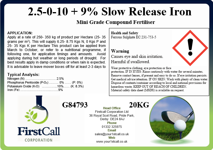 2.5-0-10 + 9 Slow Release Fe 1-2mm