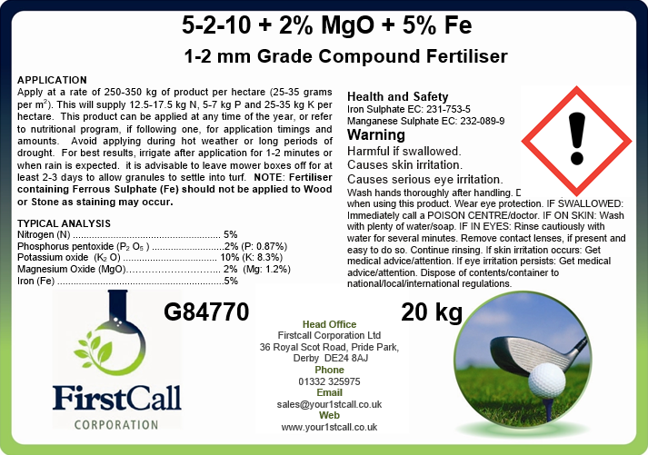 5-2-10 2% MgO 5% Fe 1-2mm 20kg